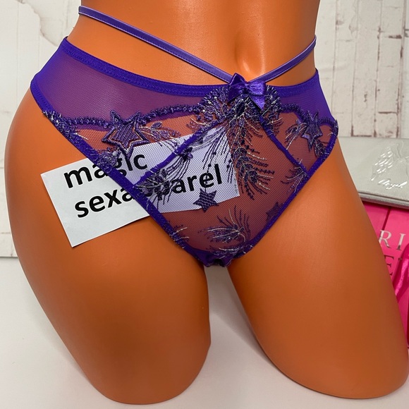 VS LUXE M L XL STAR EMBROIDERY OPEN BACK CHEEKINI SATIN BOW PANTY - Picture 2 of 2